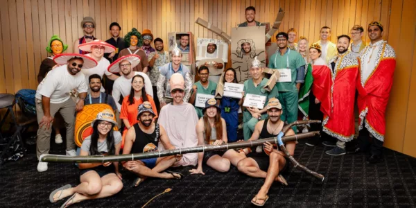 Group of young doctors in various costumes