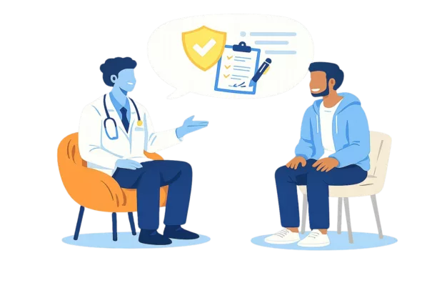 Doctor explaining to patient what informed consent is in medical studies.