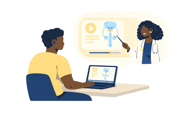 Patient watching a doctor explaining about prostate cancer.